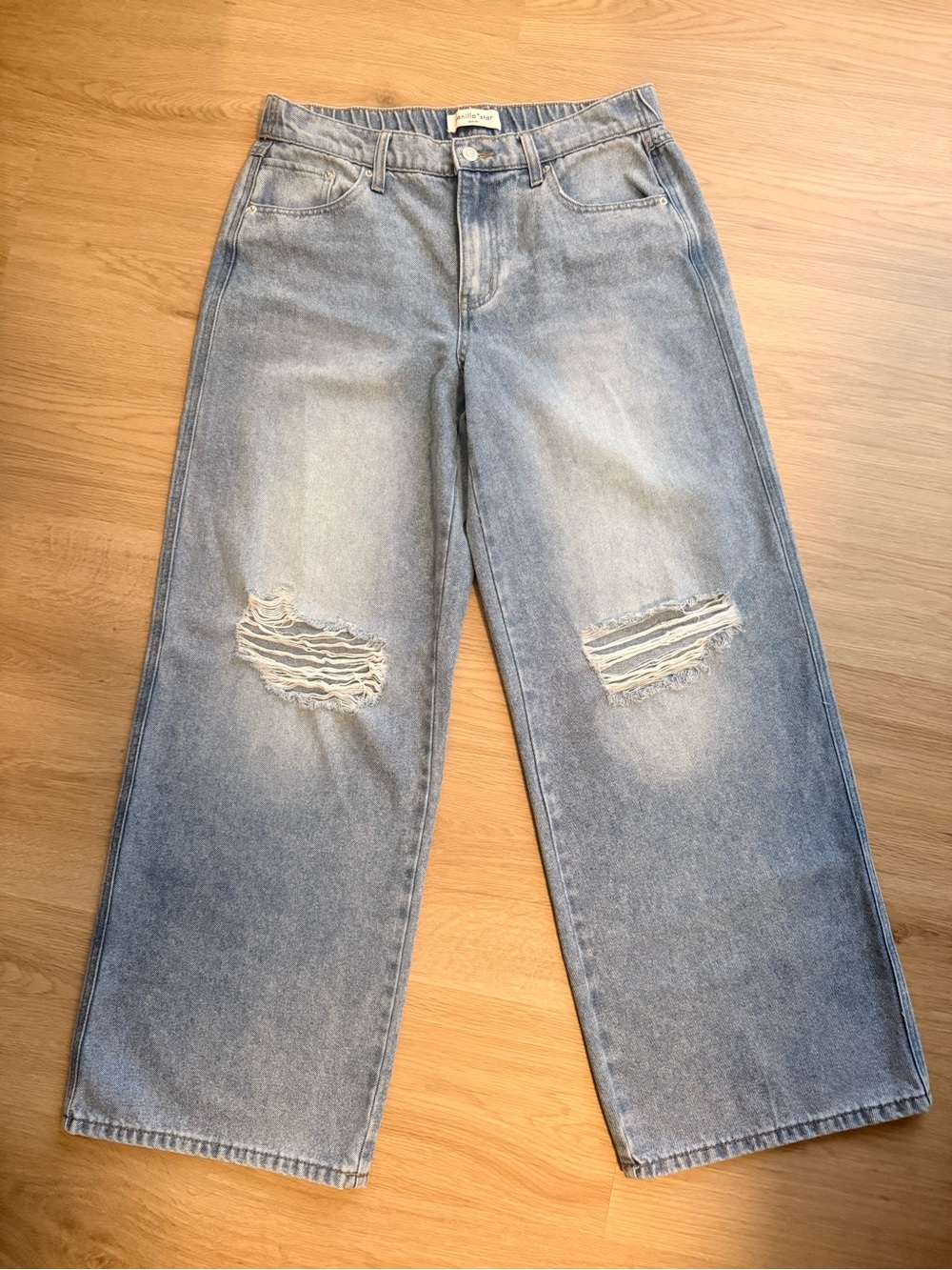 Vanilla Star Light Wash Wide Leg Distressed Jeans